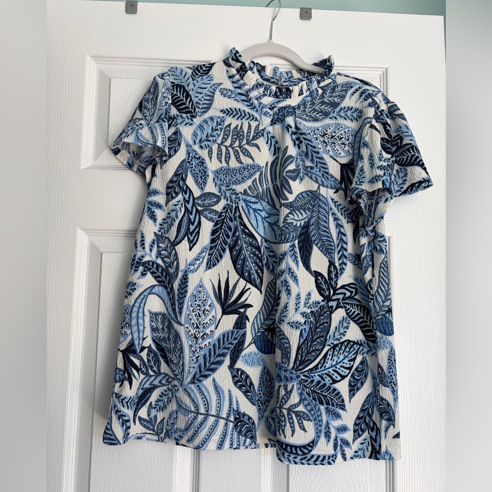 Ann Taylor Blue and White Patterned Top